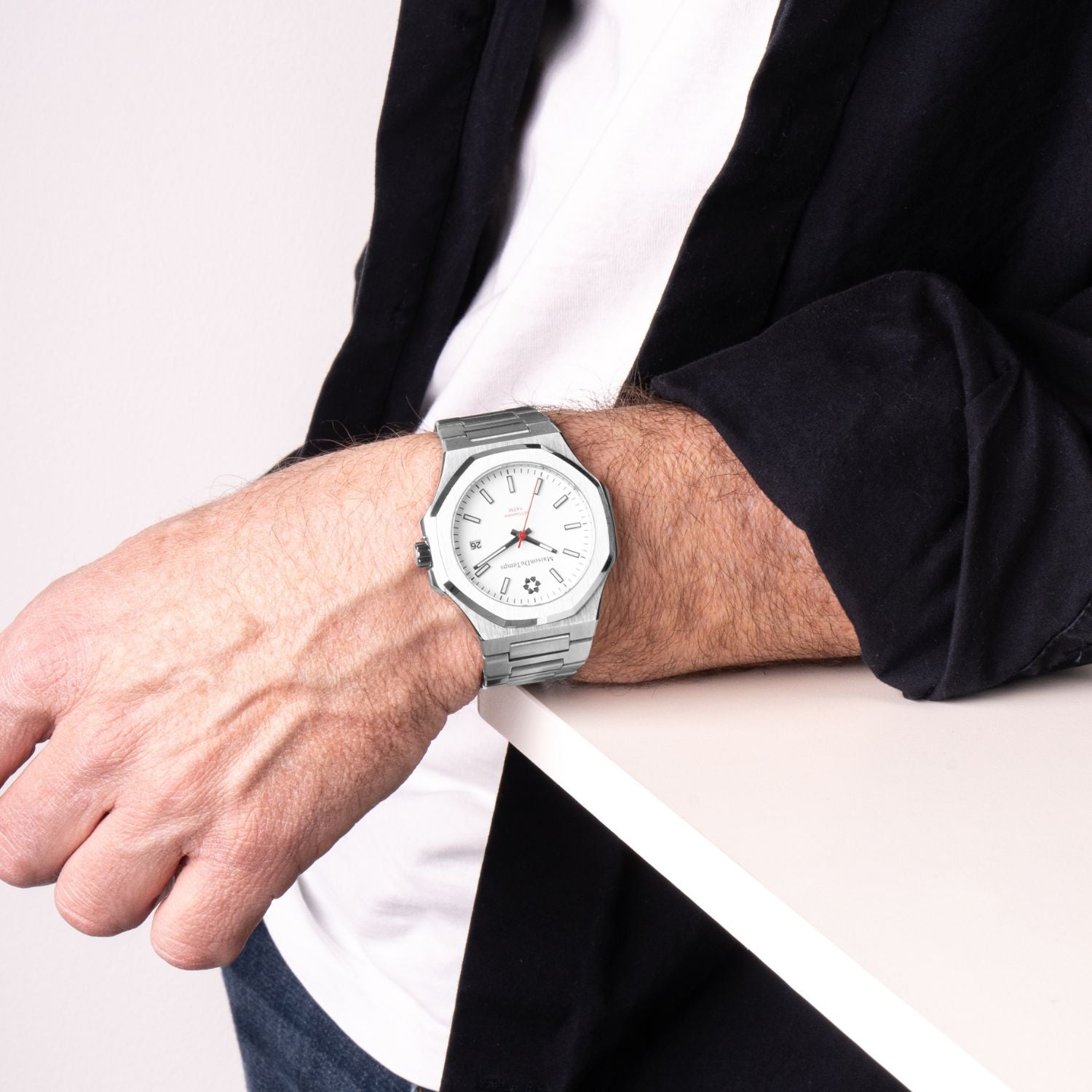 Monre homme cadran blanc bracelet acier