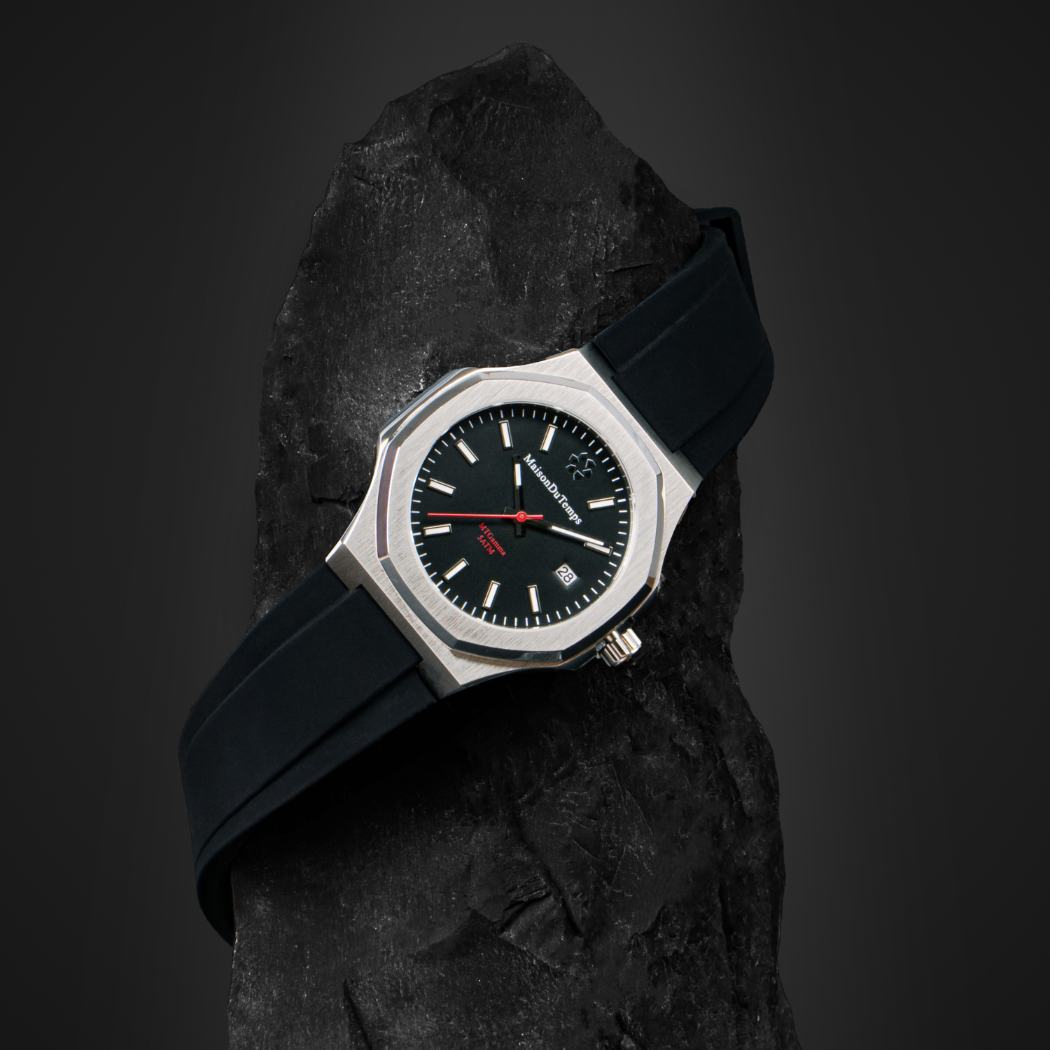 montre quartz homme cadran noir bracelet silicone noir 42mm